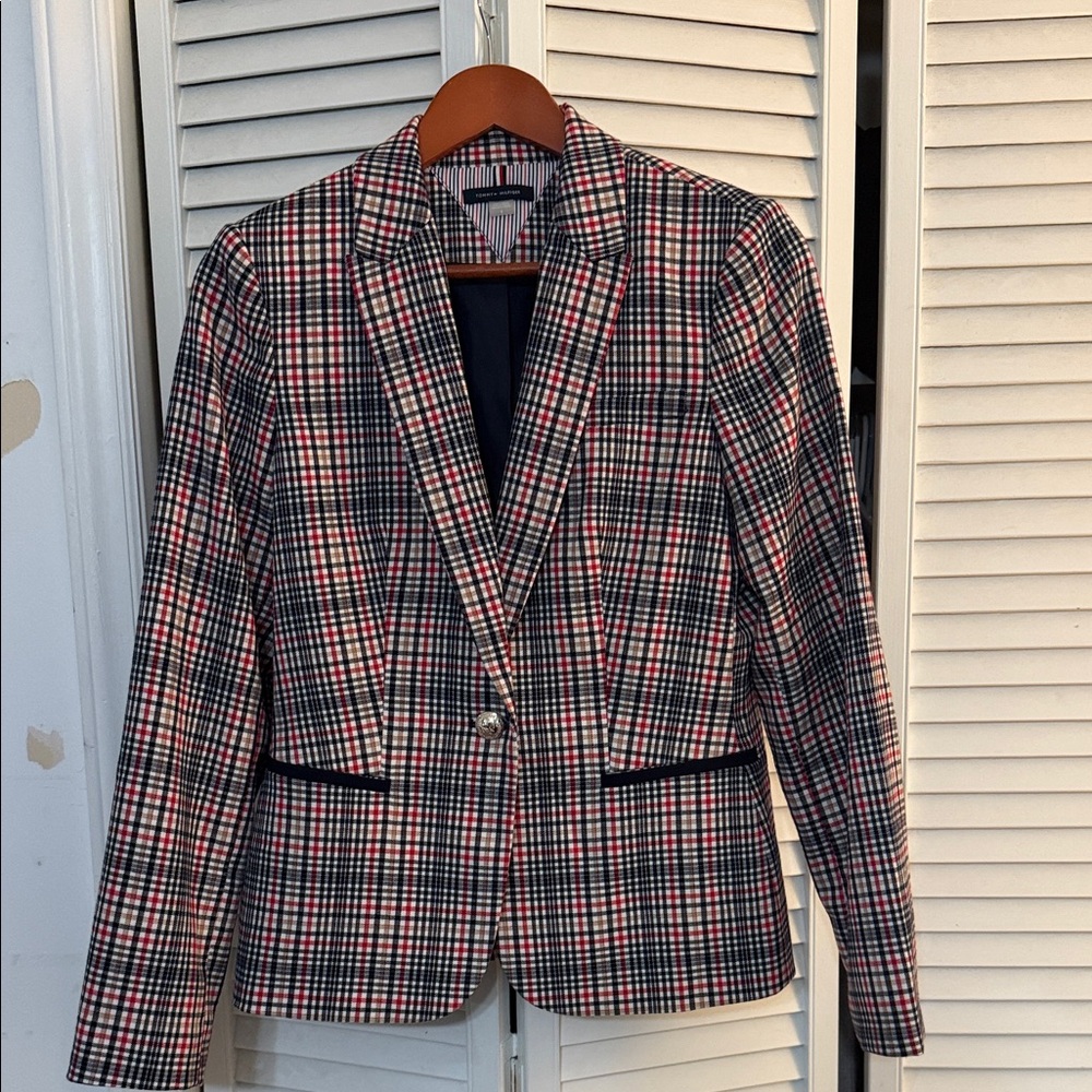 Tommy Hilfiger Red and White Checkered Blazer